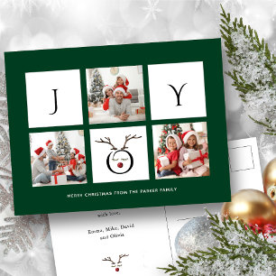 JOY Modern Fun Script Photo Collage Whimsical Holi Postcard