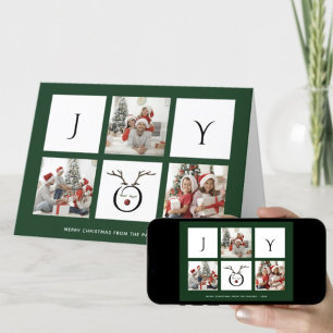 JOY Modern Fun Script Photo Collage Whimsical Holiday Card