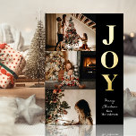 Joy Modern Gold Black Christmas 3 Photo Collage Foil Holiday Card<br><div class="desc">Joy Modern Gold Black Christmas 3 Photo Collage Real Foil Holiday Card. Send Holiday Greetings with photos to your loved ones with this festive and Modern Foil Holiday Card. All the texts are pre-arranged for you to personalise easily and quickly with your own details. Happy Holidays!</div>