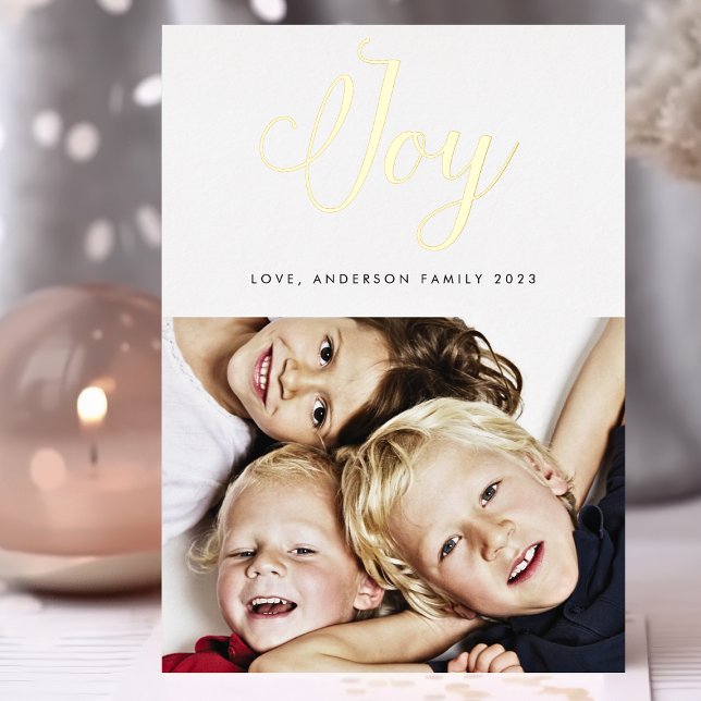 JOY modern GOLD calligraphy lettering Foil Holiday Card (Creator Uploaded)