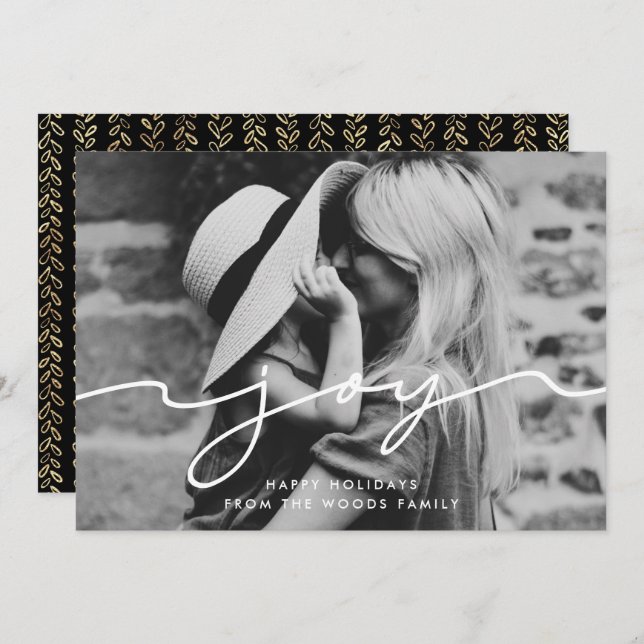 Joy Modern Handwritten Christmas Photo Holiday Card (Front/Back)
