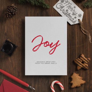 Joy modern red and white Christmas card