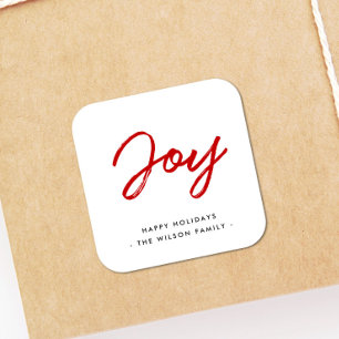 Joy modern red and white holiday square sticker