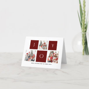 JOY Modern Red Fun Script Photo Collage Minimalist Holiday Card