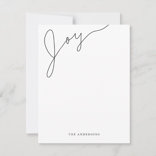 Joy Modern Script Black and White Christmas Card (Front)