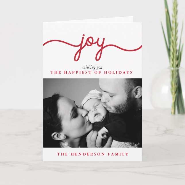 Joy Modern Script Christmas Photo Greeting Card (Front)