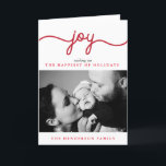 Joy Modern Script Christmas Photo Greeting Card<br><div class="desc">Display your favourite photo with pride this holiday season with the Joy Modern Scripted greeting cards,  featuring a red and white striped pattern in the inside. More stylish and modern Christmas cards are available in the Young Wanderlust store!</div>
