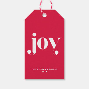 Joy Modern Typography Personalised Holiday Gift Tags