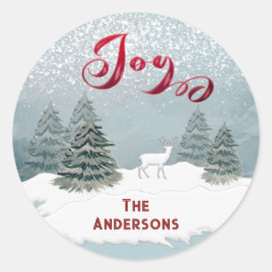 Joy Modern Watercolor winter scene Classic Round Sticker