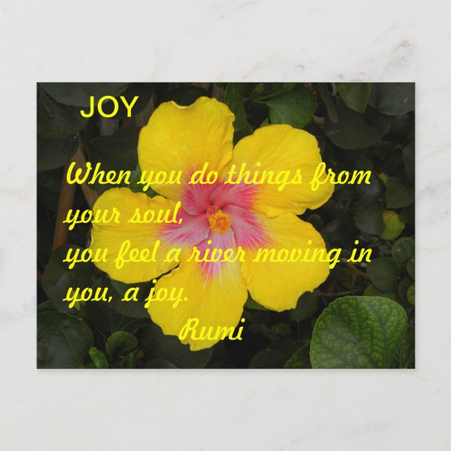 JOY Motivational Postcard Yellow Tropical Flower (Front)