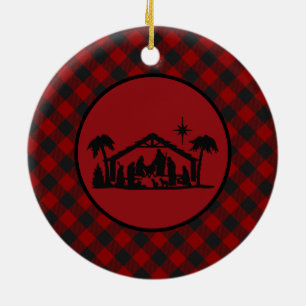 Joy Nativity plaid Ceramic Tree Decoration