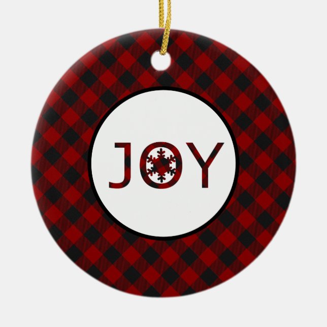 Joy Nativity plaid Ceramic Tree Decoration (Front)