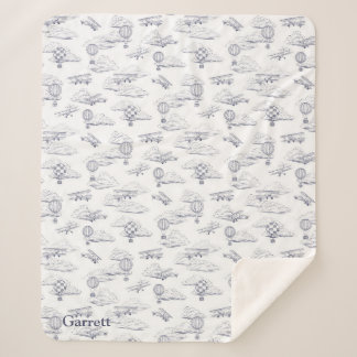 Joy of Flight - Classic Aviation - Navy and White Sherpa Blanket
