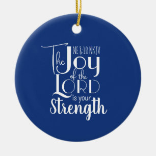 Joy of the Lord Christian Bible Verse Cute Blue Ceramic Tree Decoration