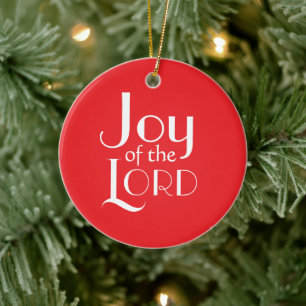 Joy of the Lord Christian Bible Verse Simple Red Ceramic Tree Decoration