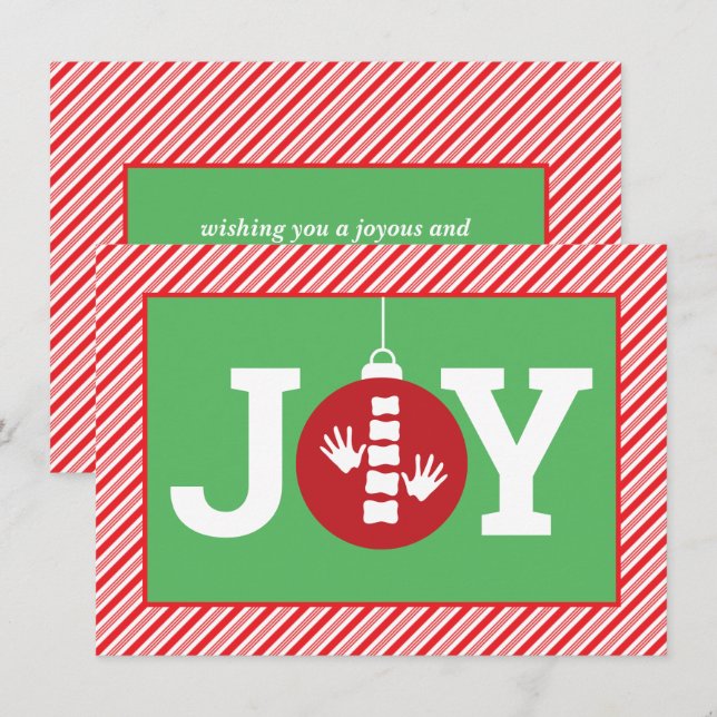 JOY Ornament Stripes Chiropractic Christmas Flat Holiday Card (Front/Back)