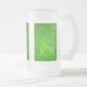 Joy Ornaments on emerald green elegant Frosted Glass Beer Mug