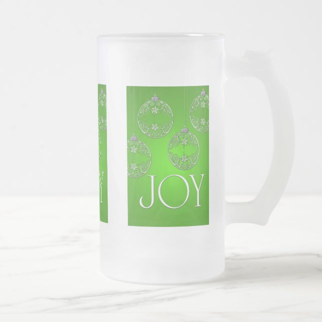 Joy Ornaments on emerald green elegant Frosted Glass Beer Mug (Right)