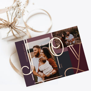 Joy Overlay Bold Modern Colour Blocks Family Photo Foil Holiday Card