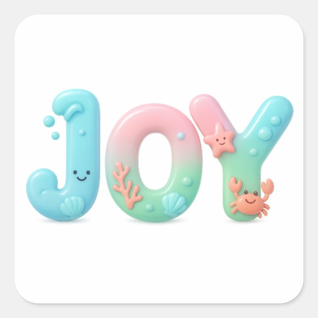 JOY Pastel Ocean Glossy Word Square Sticker (Front)