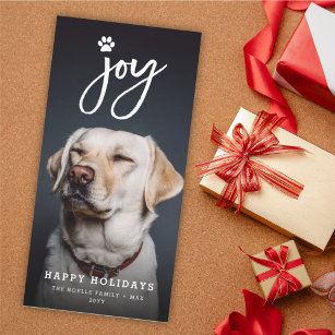 Joy Paw Print Brush Dog Lover Holiday Photo Card