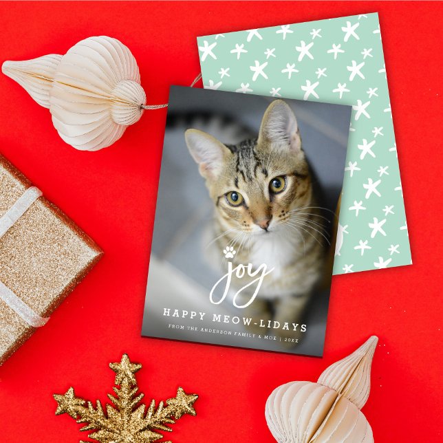 Joy Paw Print Brush Script Cat Lover Simple Pet Holiday Card (Creator Uploaded)