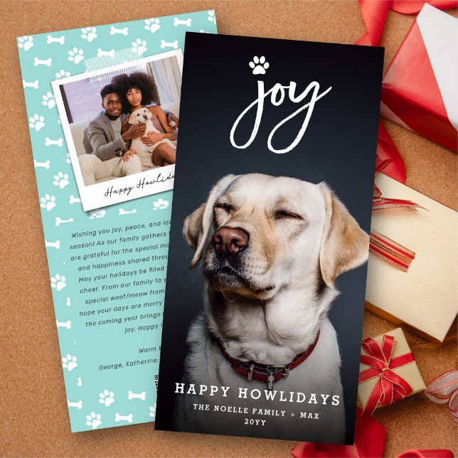 Joy Paw Print Brush Script Dog Lover Photo Pet Holiday Card (Creator Uploaded)