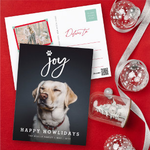 Joy Paw Print Brush Script Dog Lover Photo Pet Holiday Postcard