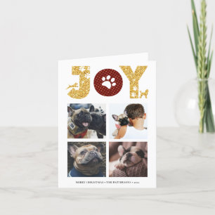 JOY Paws Gold   Pet Lovers Four Photo Collage Holiday Card