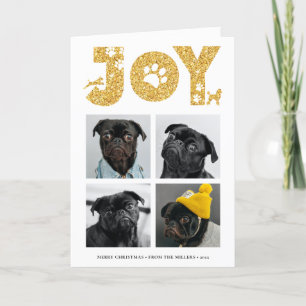 JOY Paws Gold Pet Lovers Four Photo Collage Holiday Card