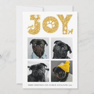 JOY Paws Gold   Pet Lovers Four Photo Collage Holiday Card