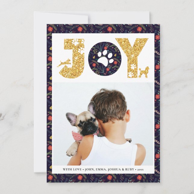 JOY Paws Gold | Pet Lovers Pine Bough Floral Holiday Card (Front)