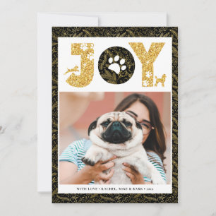 JOY Paws Gold   Pet Lovers Pine Bough Gold Holiday Card