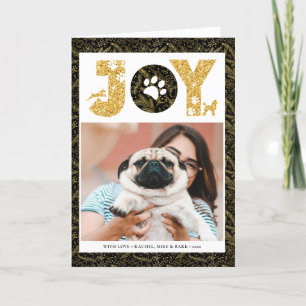 JOY Paws Gold   Pet Lovers Pine Bough Gold Holiday Card
