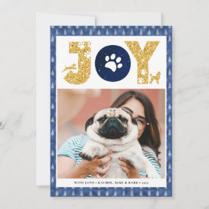 JOY Paws Gold Pet Lovers Pine Tree In Blue Holiday Card
