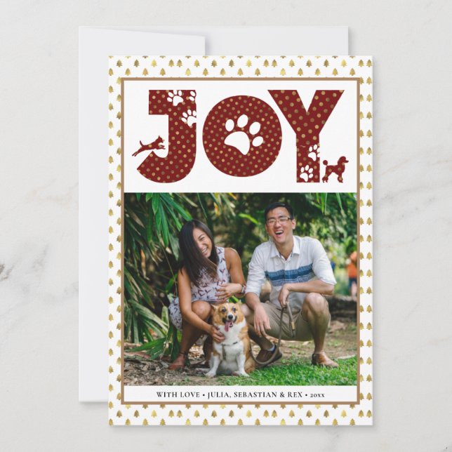 JOY Paws Gold | Pet Lovers Red Gold Dot Holiday Card (Front)