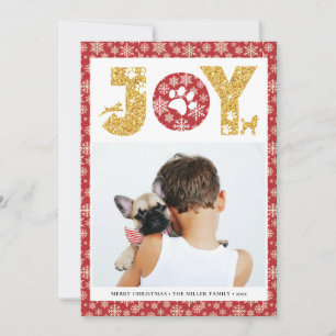 JOY Paws Gold   Pet Lovers Snowflakes In Red Holiday Card