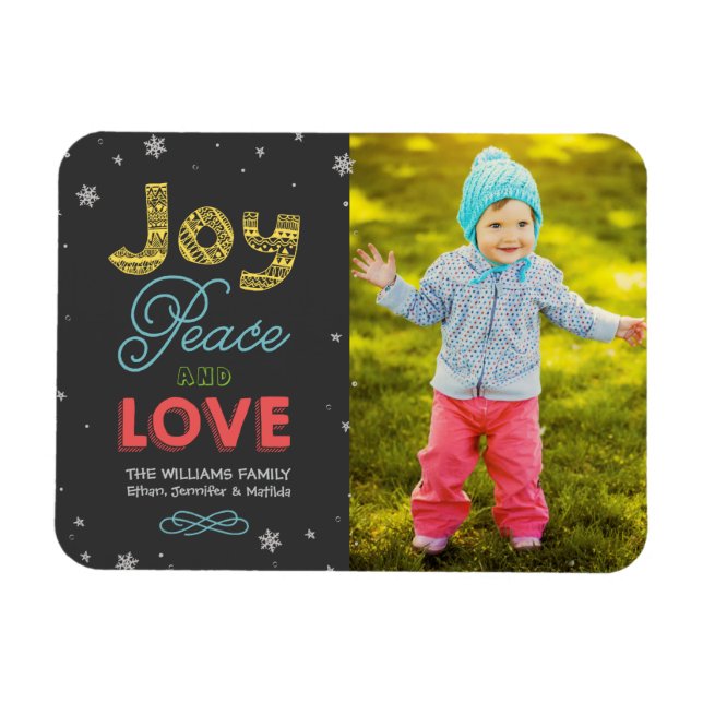 Joy Peace and Love Bright Colours Holiday Photo Magnet (Horizontal)