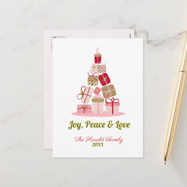 Joy Peace and Love Christmas Tree Card (Front/Back In Situ)