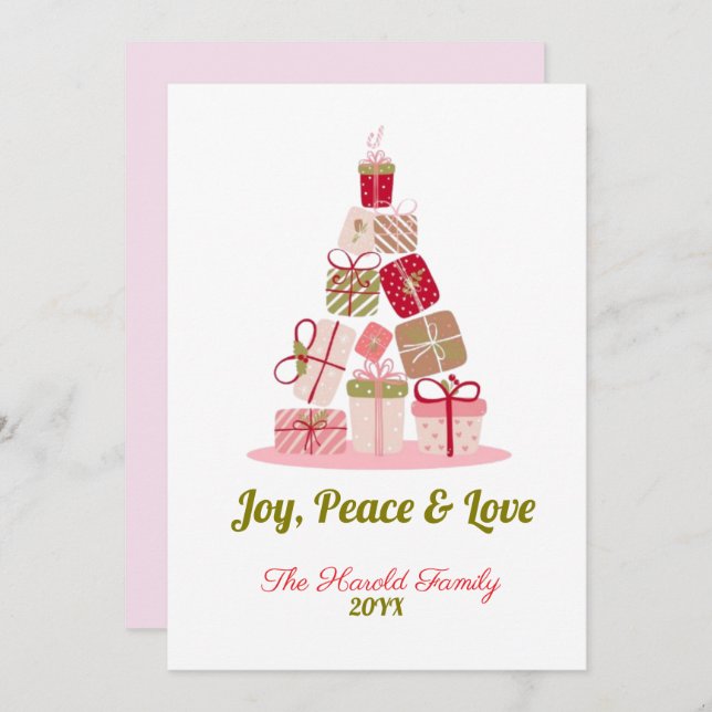 Joy Peace and Love Christmas Tree Card (Front/Back)