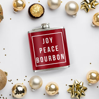 Joy Peace Bourbon | Red & White Funny Holiday Hip Flask