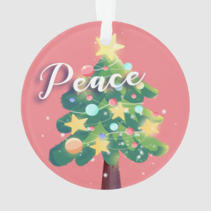 Joy & Peace Carton Christmas Tree Pink  Ornament