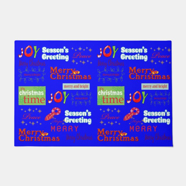 Joy Peace Christmas Blue Matt Doormat (Front)
