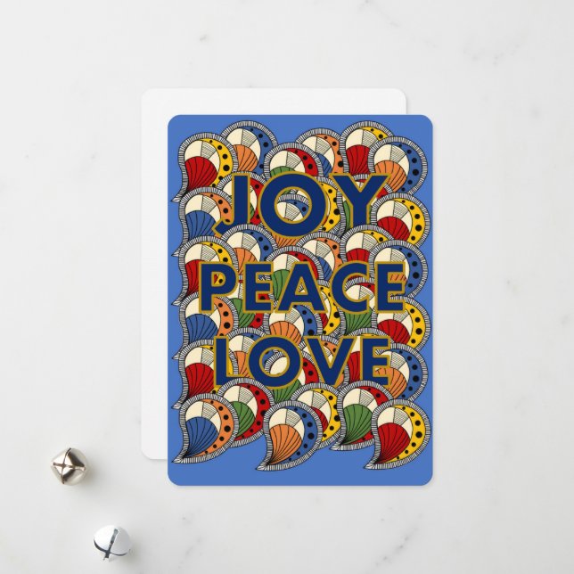 "Joy Peace Love 1" African Wax Print Holiday Card  (Front/Back In Situ)
