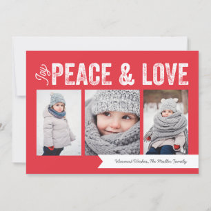Joy Peace Love Banner 3-Photo Holiday Card