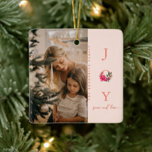 Joy Peace Love Christmas Family Photo Ceramic Ornament