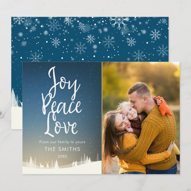 Joy Peace Love Christmas Winter Scene Photo Holiday Card (Front/Back)