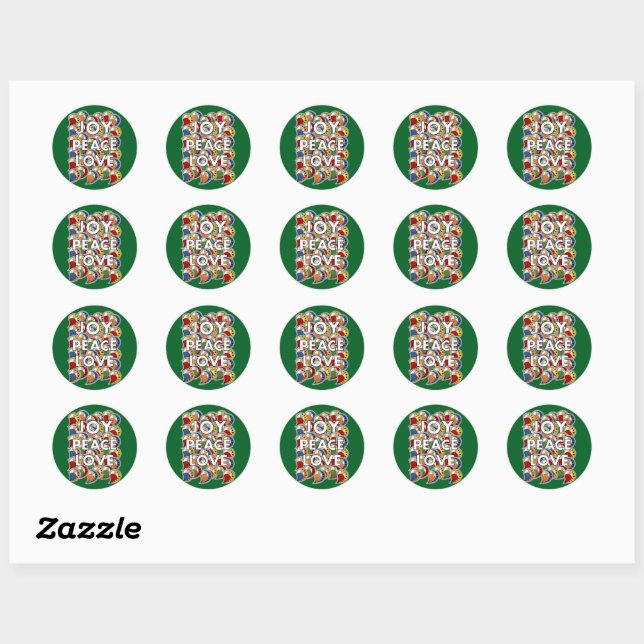 Joy Peace Love - Custom Background Color Classic Round Sticker (Sheet)