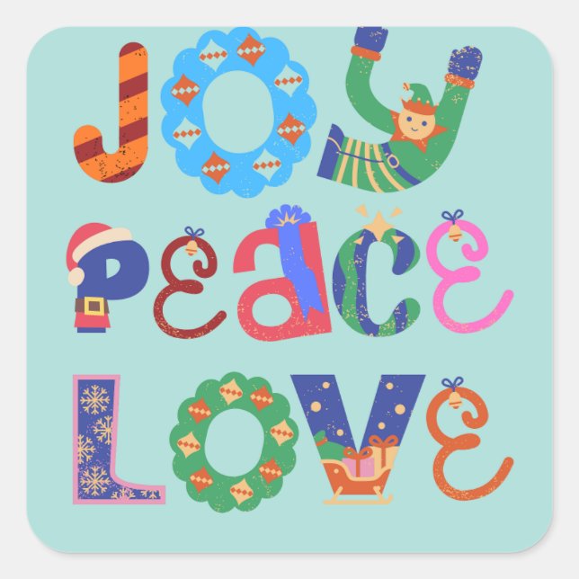 Joy, peace, love custom square sticker (Front)