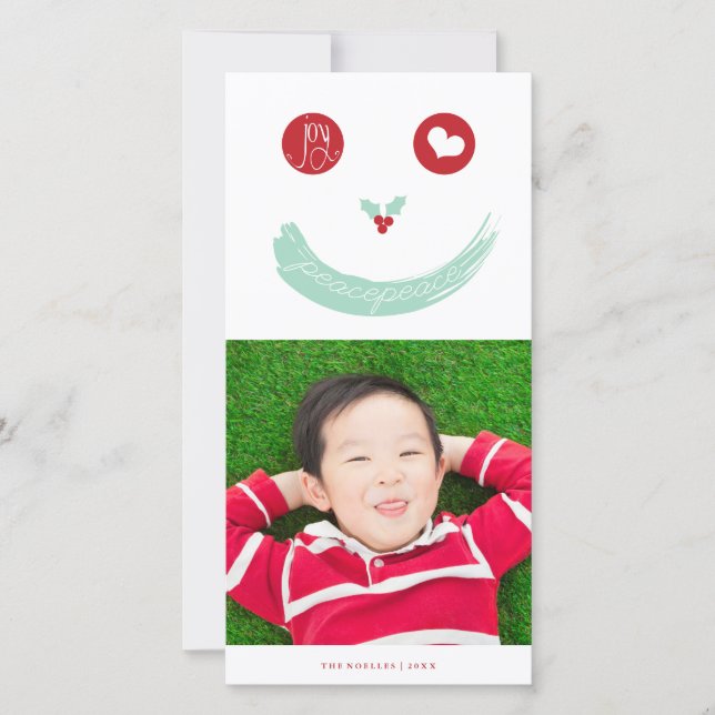 Joy Peace Love Cute Smiling Face Funny Kid's Photo Holiday Card (Front)